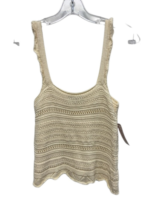 La Ligne Size XS Cream White Cotton Sleeveless Knit Scalloped Edge Top Cream White / XS