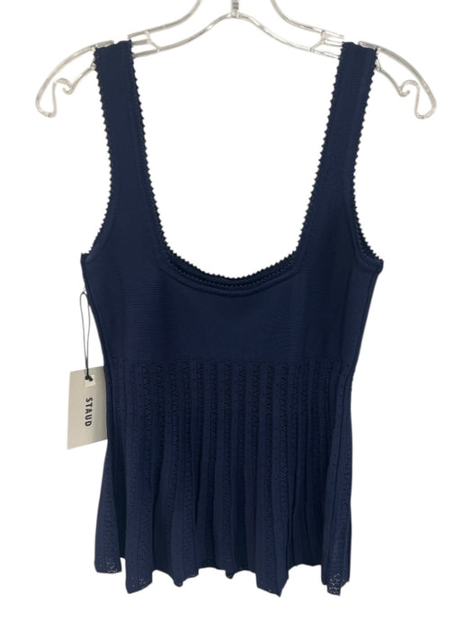 Staud Size Small Navy Blue Viscose Blend Sleeveless Open Knit Pleated Top Navy Blue / Small