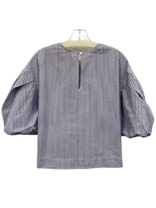 Ann Mashburn Size M White & Blue Cotton Puff Short Sleeve Back Button Top White & Blue / M
