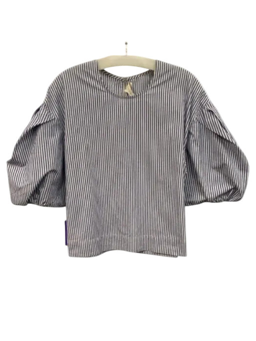Ann Mashburn Size M White & Blue Cotton Puff Short Sleeve Back Button Top White & Blue / M