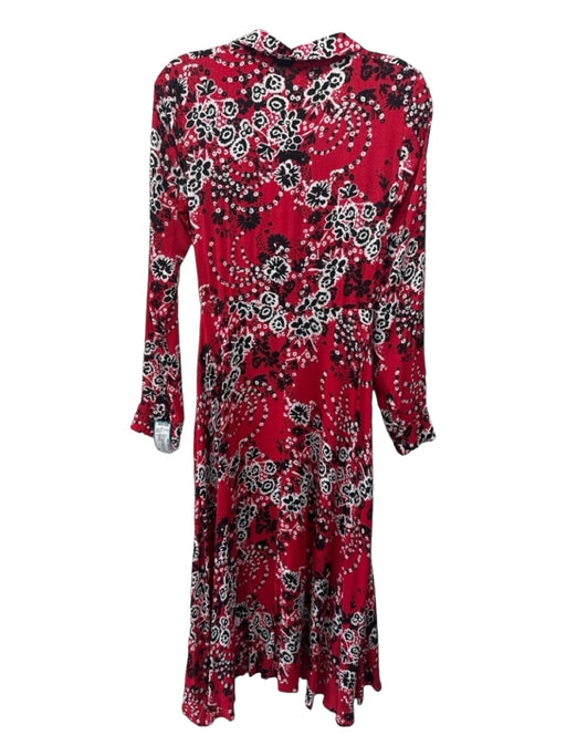 Free People Size 2 Red Black White Viscose Blend Floral Collared Button Up Dress Red Black White / 2