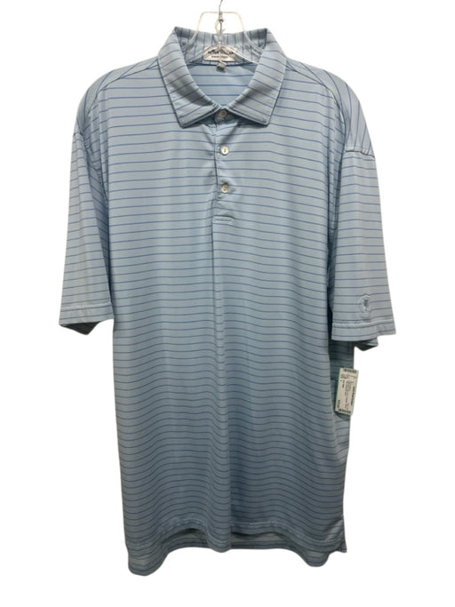 Peter Millar Size L Light Blue & Blue Print Polyester Striped Polo Short Sleeve Light Blue & Blue Print / L