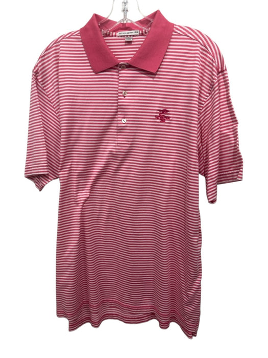 Peter Millar Size L Red & White Cotton Striped Polo Men's Short Sleeve Red & White / L