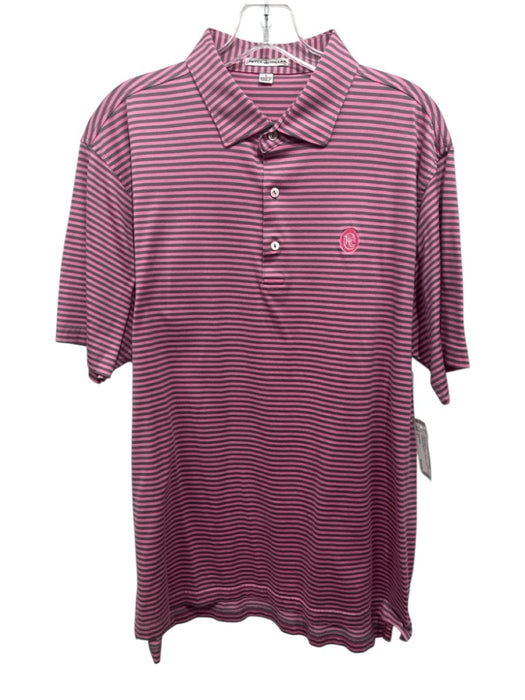 Peter Millar Size L Pink & Gray Cotton Striped Polo Men's Short Sleeve Pink & Gray / L
