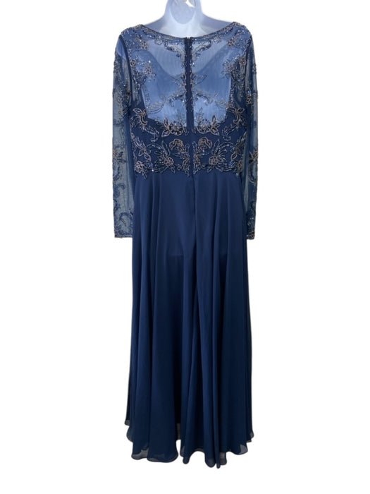 Xscape Size 12 Navy blue & gold Polyester Long Sheer Sleeves Beaded Bodice Gown Navy blue & gold / 12