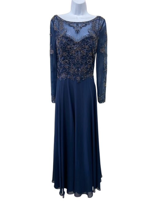Xscape Size 12 Navy blue & gold Polyester Long Sheer Sleeves Beaded Bodice Gown Navy blue & gold / 12
