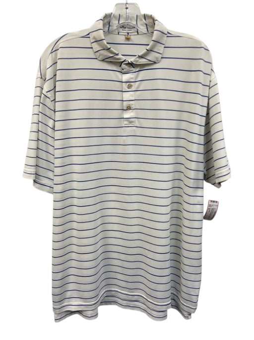 Peter Millar Size XL White & Blue Synthetic Striped Polo Athleisure Short Sleeve White & Blue / XL