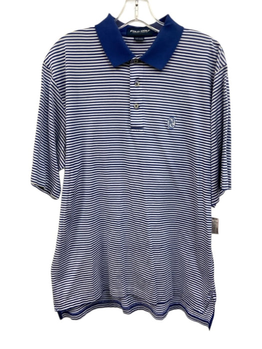 Polo Golf Size L Blue & White Cotton Striped Polo Men's Short Sleeve Blue & White / L