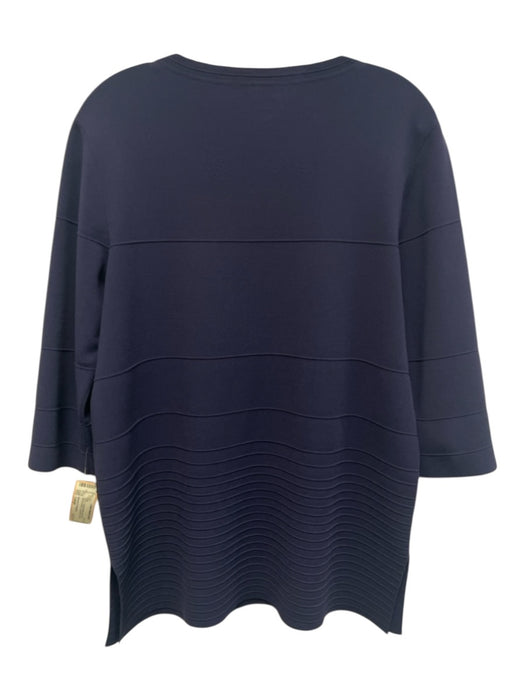 Salvatore Ferragamo Size Large Navy Blue Viscose Blend Long Sleeve Stretch Top Navy Blue / Large