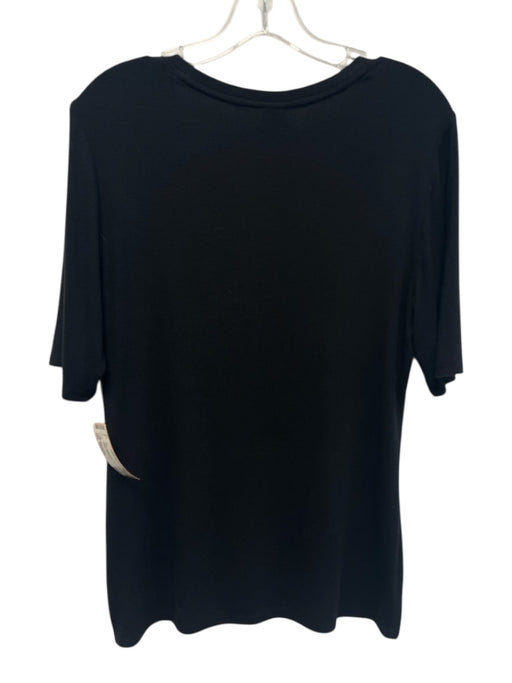 Magaschoni Size Medium Black Modal Blend Short Sleeve Stretch V Neck Top Black / Medium