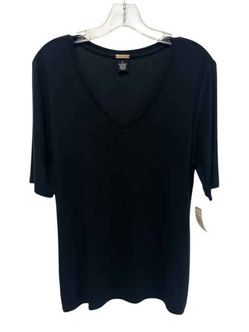 Magaschoni Size Medium Black Modal Blend Short Sleeve Stretch V Neck Top Black / Medium
