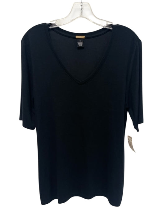 Magaschoni Size Medium Black Modal Blend Short Sleeve Stretch V Neck Top Black / Medium