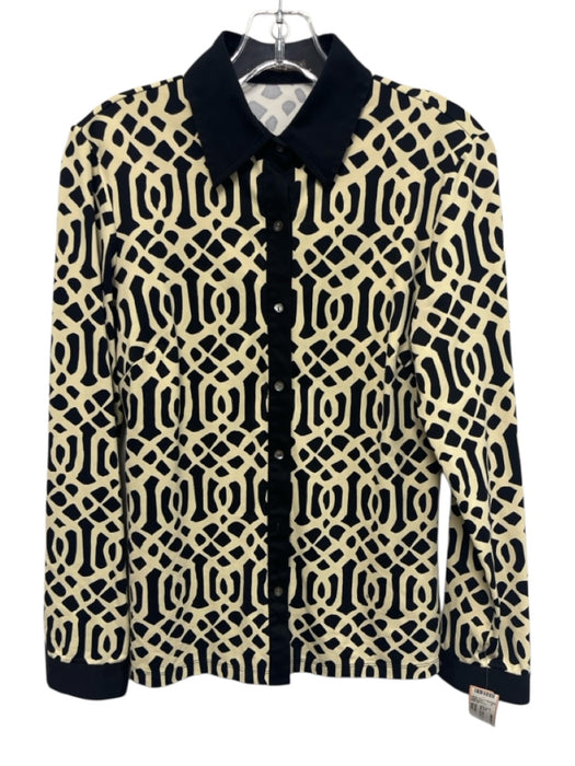 J Mclaughlin Size Small Black & Cream Viscose Blend Long Sleeve Button Front Top Black & Cream / Small