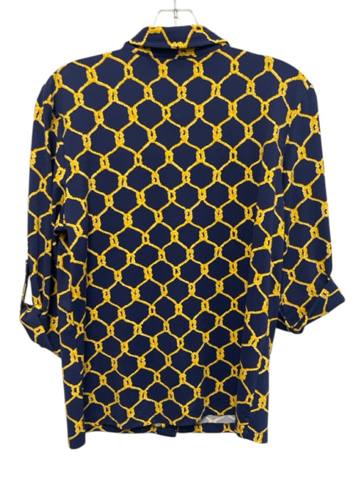 J Mclaughlin Size Medium Navy Blue & Yellow Nylon Blend Half Sleeve Ropes Top Navy Blue & Yellow / Medium