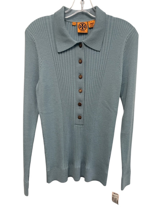 Tory Burch Size Medium Light Blue Wool Long Sleeve Ribbed Half Button Sweater Light Blue / Medium