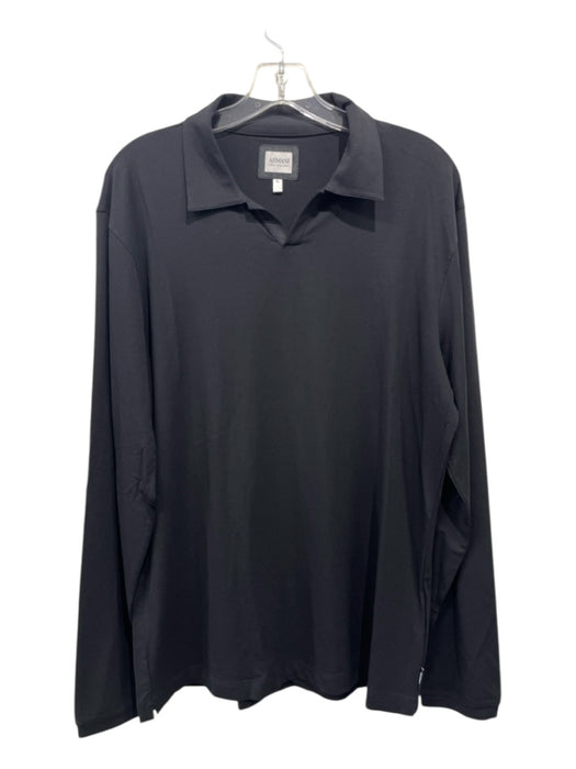 Armani Size XL Black Cotton Blend Solid Polo Men's Long Sleeve Shirt XL