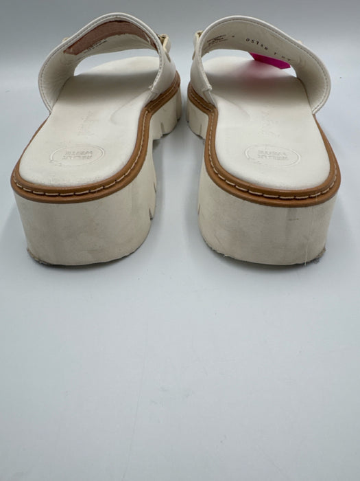 Paul Green Shoe Size 5 White & Brown Leather Slides Gold Hardware Sandals
