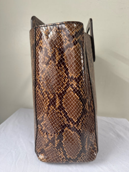 Staud Brown Print Leather Snake Embossed Crossbody Open Top Structured Bag