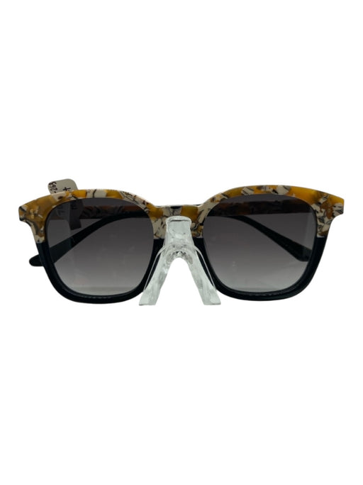 Krewe Black Orange & White Acetate Marble color block Glossy Wayfarer Sunglasses Black Orange & White