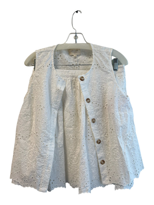 Sezane Size 8 White Viscose Eyelet Sleeveless Front Button Back Zip Skirt Set White / 8