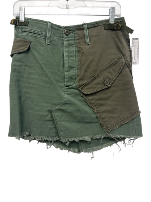 Mother Size 26 Olive Green Cotton Raw Edge Deconstructed Utility Mini Skirt Olive Green / 26