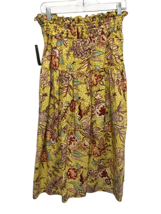 Ulla Johnson Size 4 yellow, red, green Cotton Shirred Waist Botanical Midi Skirt yellow, red, green / 4