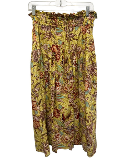 Ulla Johnson Size 4 yellow, red, green Cotton Shirred Waist Botanical Midi Skirt yellow, red, green / 4