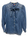Pilcro Size XS Blue Cotton Denim Tie Neck Long Balloon Sleeve Button Down Top Blue / XS