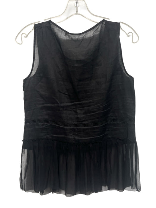 Elie Tahari Size XS Black Ramie & Silk Chiffon Fringe Trim Chain Detail Top Black / XS