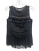 Elie Tahari Size XS Black Ramie & Silk Chiffon Fringe Trim Chain Detail Top Black / XS