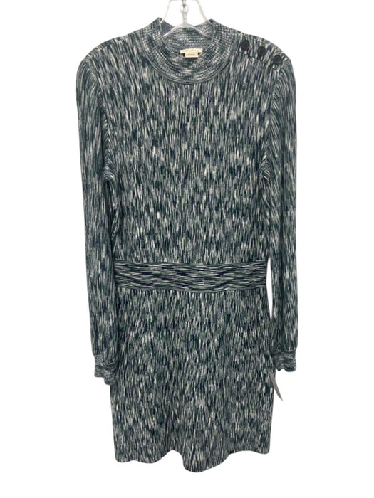 Shoshanna Size M Green, Blue, White Viscose Blend Ribbed Knit Mock Neck Dress Green, Blue, White / M