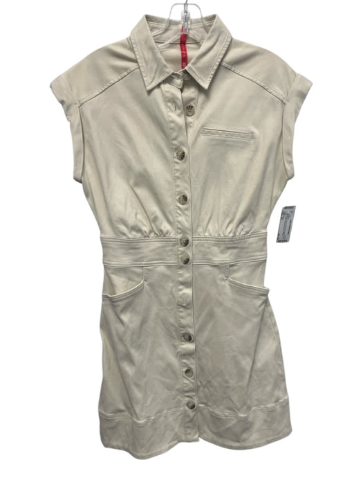 Spanx Size XS Cream Beige Cotton Blend Button Down Cuffed Cap Sleeve Mini Dress Cream Beige / XS