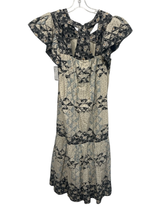 Sea New York Size XS Beige, Black, Blue Cotton Quilted Detail floral tile Dress Beige, Black, Blue / XS