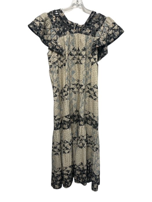 Sea New York Size XS Beige, Black, Blue Cotton Quilted Detail floral tile Dress Beige, Black, Blue / XS