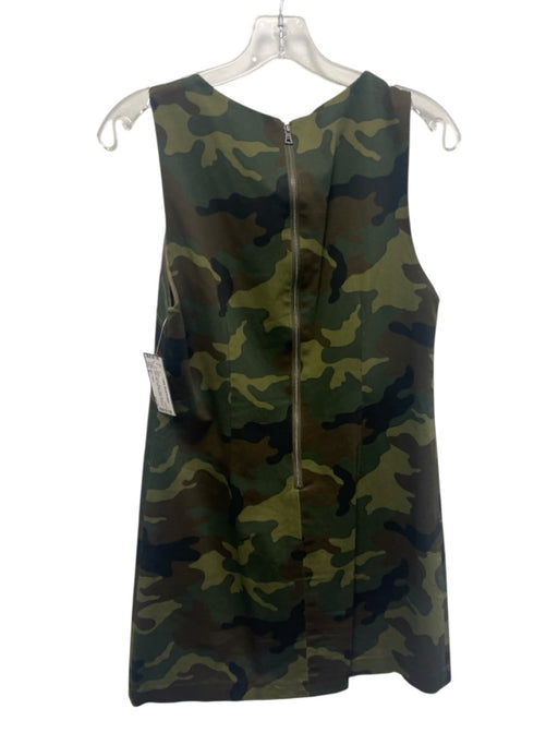 Alice + Olivia Size 4 Green, Brown, Black Cotton Blend Camo Mini Shift Dress Green, Brown, Black / 4