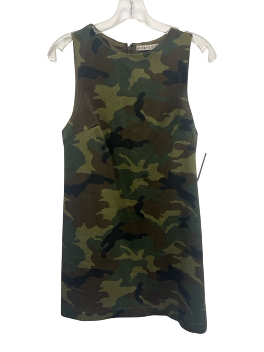 Alice + Olivia Size 4 Green, Brown, Black Cotton Blend Camo Mini Shift Dress Green, Brown, Black / 4