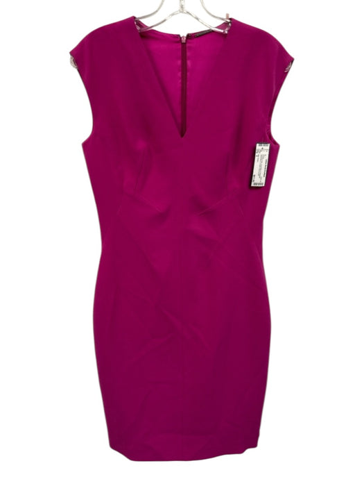 Elie Tahari Size 2 Fuschia Pink Triacetate & Polyester Sleeveless V Neck Dress Fuschia Pink / 2