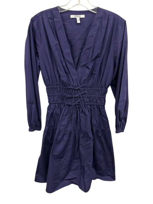 Derek Lam 10 Crosby Size 2 Deep Purple Cotton Long puff sleeve V Neck Mini Dress Deep Purple / 2