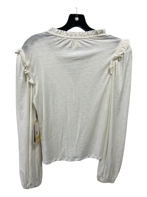 Nation Size XS White Cotton Puff Long Sleeve V Neck Ruffle Neckline Top White / XS