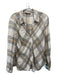 Maven West Size XS Beige & Blue Rayon Plaid Collared Button Up Long Sleeve Top Beige & Blue / XS