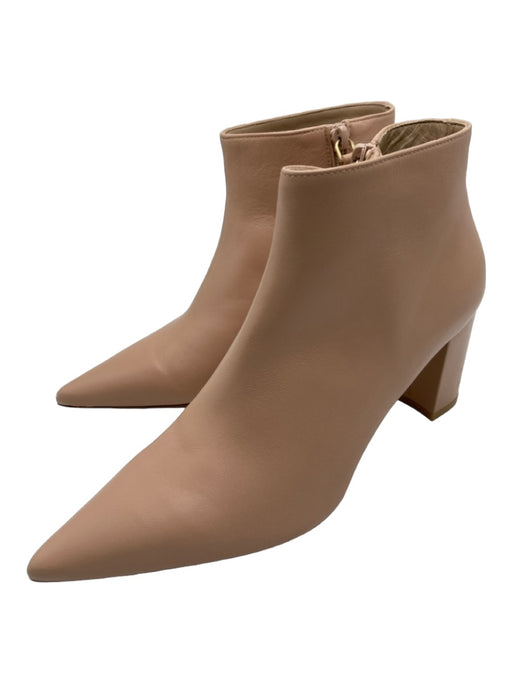 Stuart Weitzman Shoe Size 8 Beige Leather Ankle Pointed Toe Block Heel Booties Beige / 8