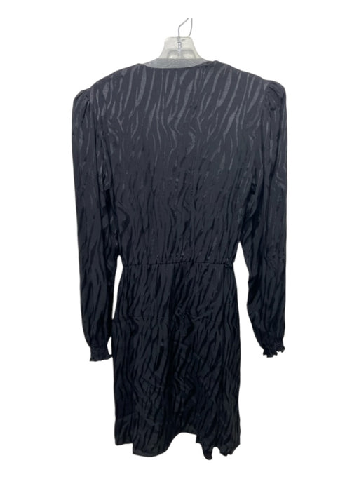 The Andamane Size S Black Print Viscose Surplice Long Sleeve Knee Length Dress Black Print / S