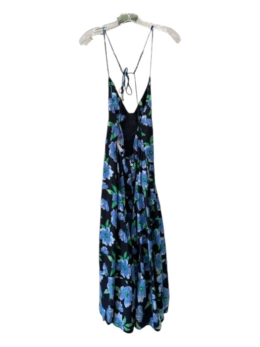 Free People Size XS Black, Blue, Green Cotton Blend Floral Strappy Back Dress Black, Blue, Green / XS