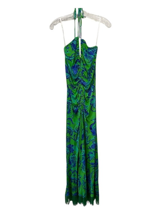 Cara Cara Size XS Green & Blue Viscose V Neck Tie Halter Maxi Dress Green & Blue / XS