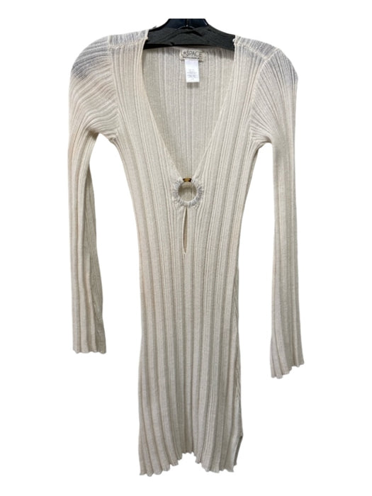 L Space Size S Cream Linen & Polyester Ribbed Knit V Neck Circle Detail Dress Cream / S