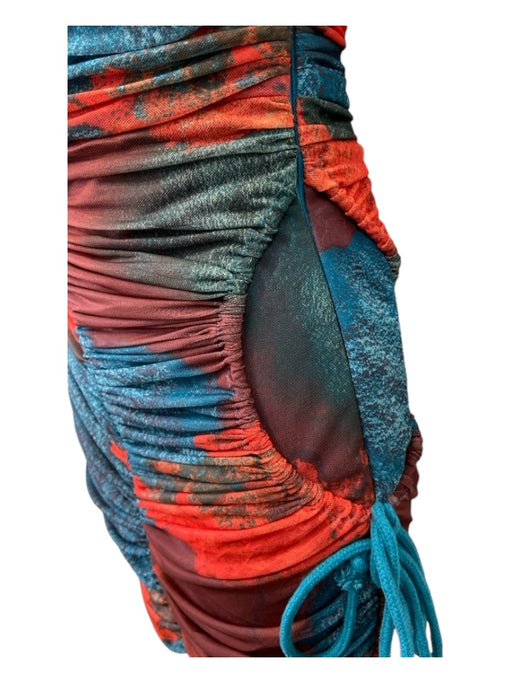 Andrea Iyamah Size XS Orange & Blue Polyester Ruched Tie Dye Sleeveless Dress Orange & Blue / XS