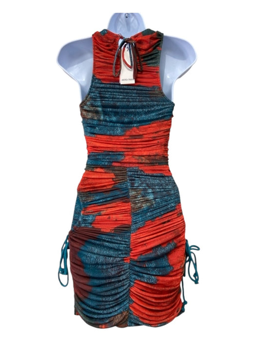 Andrea Iyamah Size XS Orange & Blue Polyester Ruched Tie Dye Sleeveless Dress Orange & Blue / XS