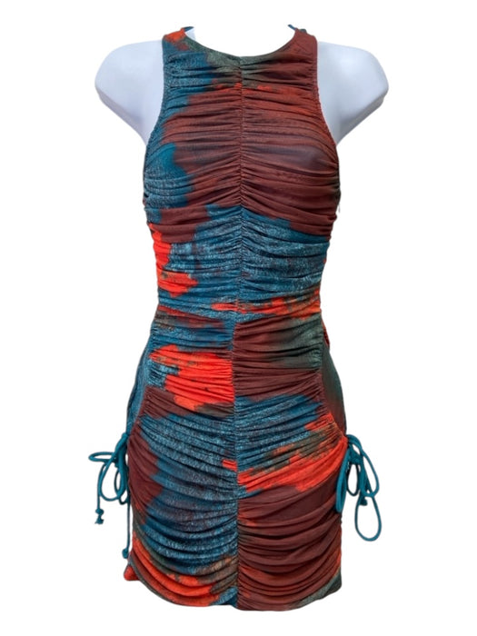 Andrea Iyamah Size XS Orange & Blue Polyester Ruched Tie Dye Sleeveless Dress Orange & Blue / XS