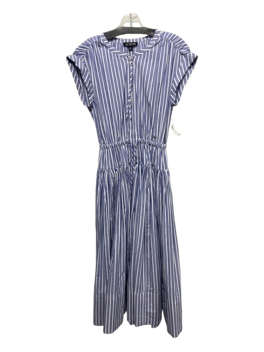 J Crew Size XXS Blue & White Cotton Zip Front Vertical Stripes Cap Sleeve Dress Blue & White / XXS