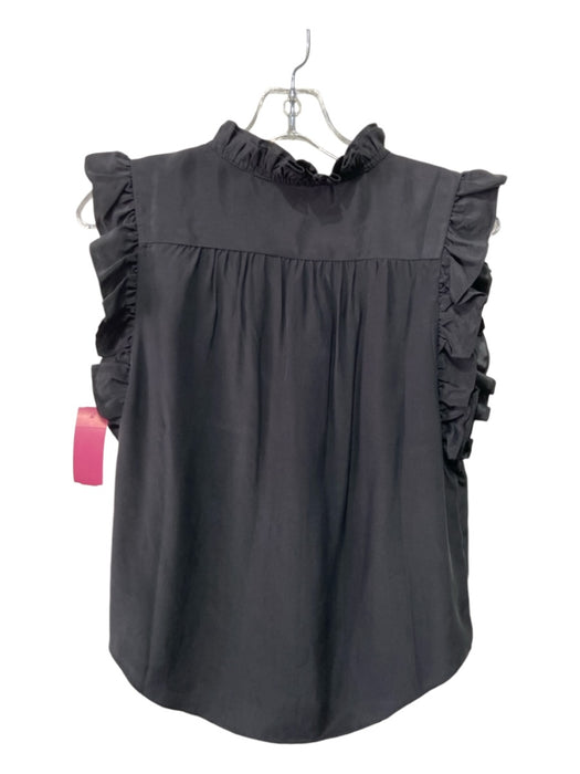 Frame Size XS Black Silk Ruffle Trim V Neck Sleeveless Top Black / XS